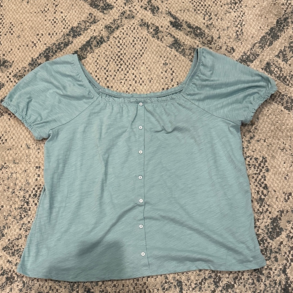 SO Women's Teal Button-Front Blouse